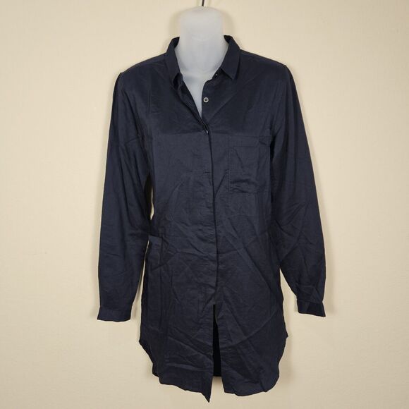 Tuckernuck Pomandere Silk Shirt Dress Medium Navy Minimal Shift Wool Womens 38 - Picture 1 of 15